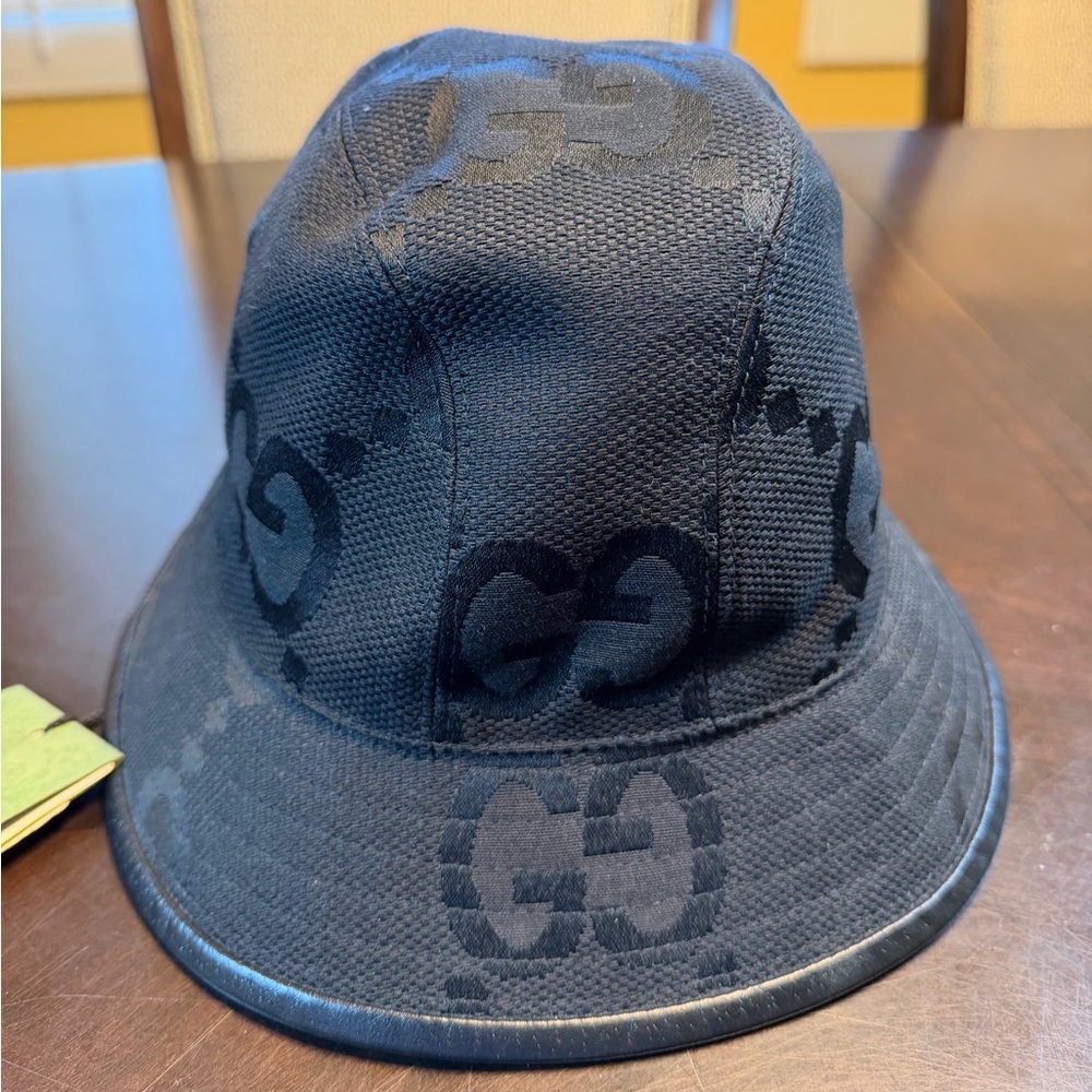 New Authentic Gucci GG Supreme Jumbo Logo Black Bucket Hat Size S - Picture 3 of 15